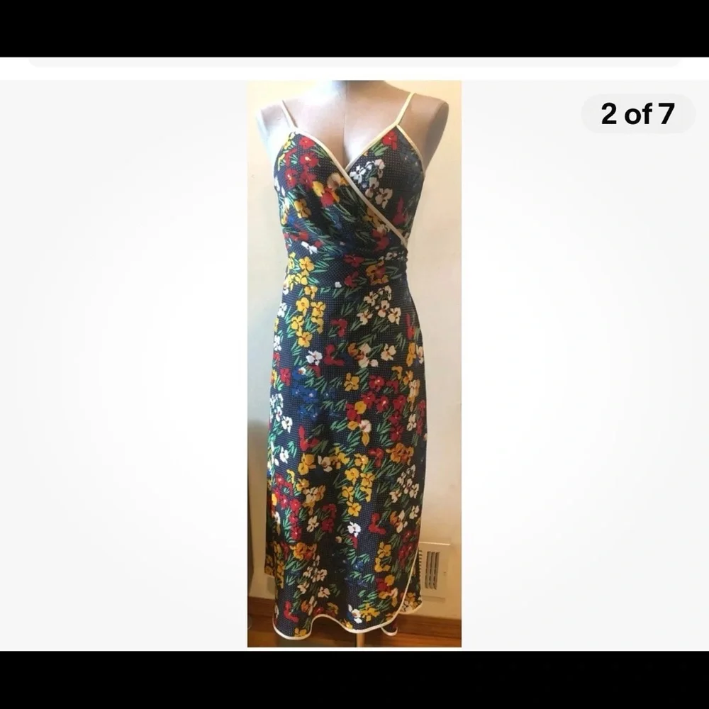 TORY BURCH Blue Floral Grotto Wrap Dress US 6